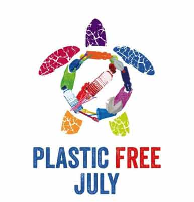 Plastic Free July Logo made from ocean plastic waste