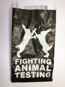 Fighting rabbits represent Lush Cosmetics no animal testing stance