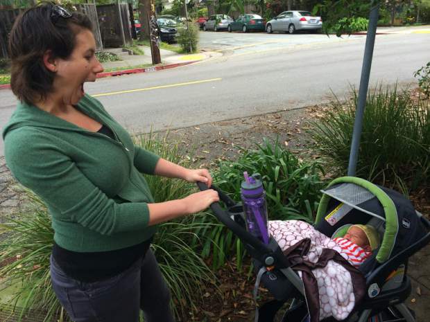 Mother and daughter take a walk in a hand-me-down stroller (Image: Jen Boynton)