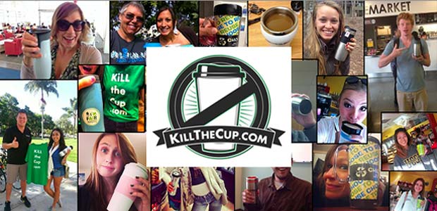 The Kill the Cup campaign encourages students to submit photos of themselves with their reusable coffee cups (Image: courtesy of Drew Beal)