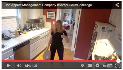 Claire Cummings of Bon Appetit Management takes the Scrap Bucket Challenge to raise awareness for food waste
