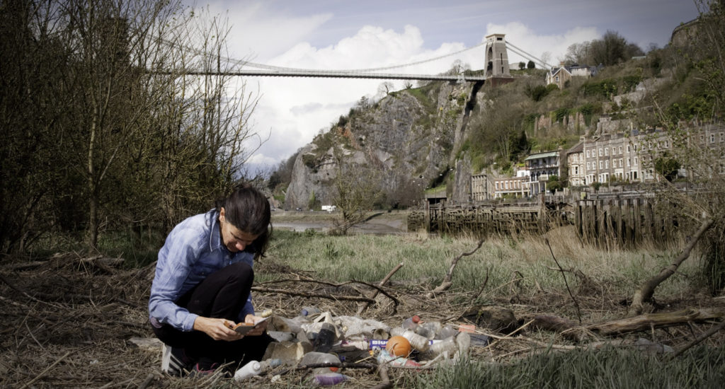 R. Prince-Ruiz studies ocan plastic waste for the Refill Bristol initiative in Bristol, UK. (Image: Michelle Cassar, Cassar Photography/Being PALL)