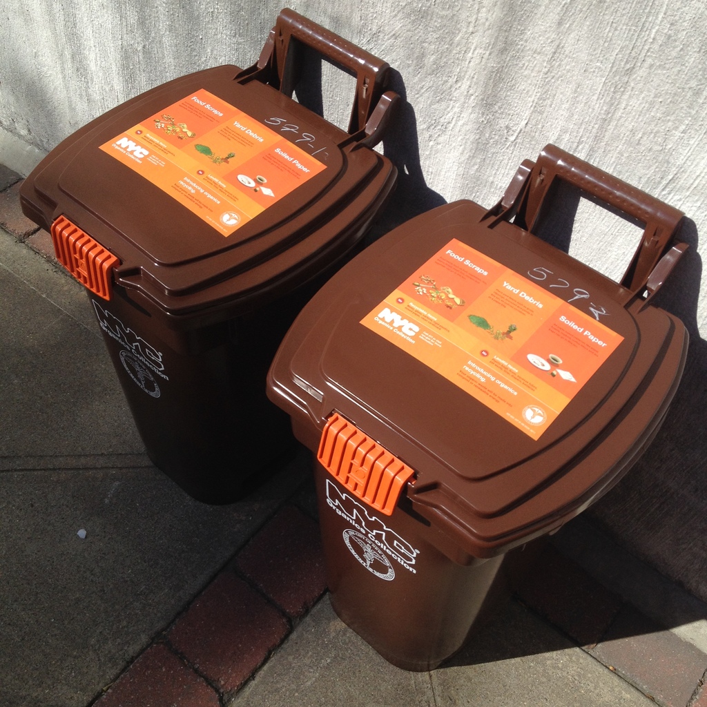Specially designed collection bins for in-building recycling of organics in NYC apartment buildings