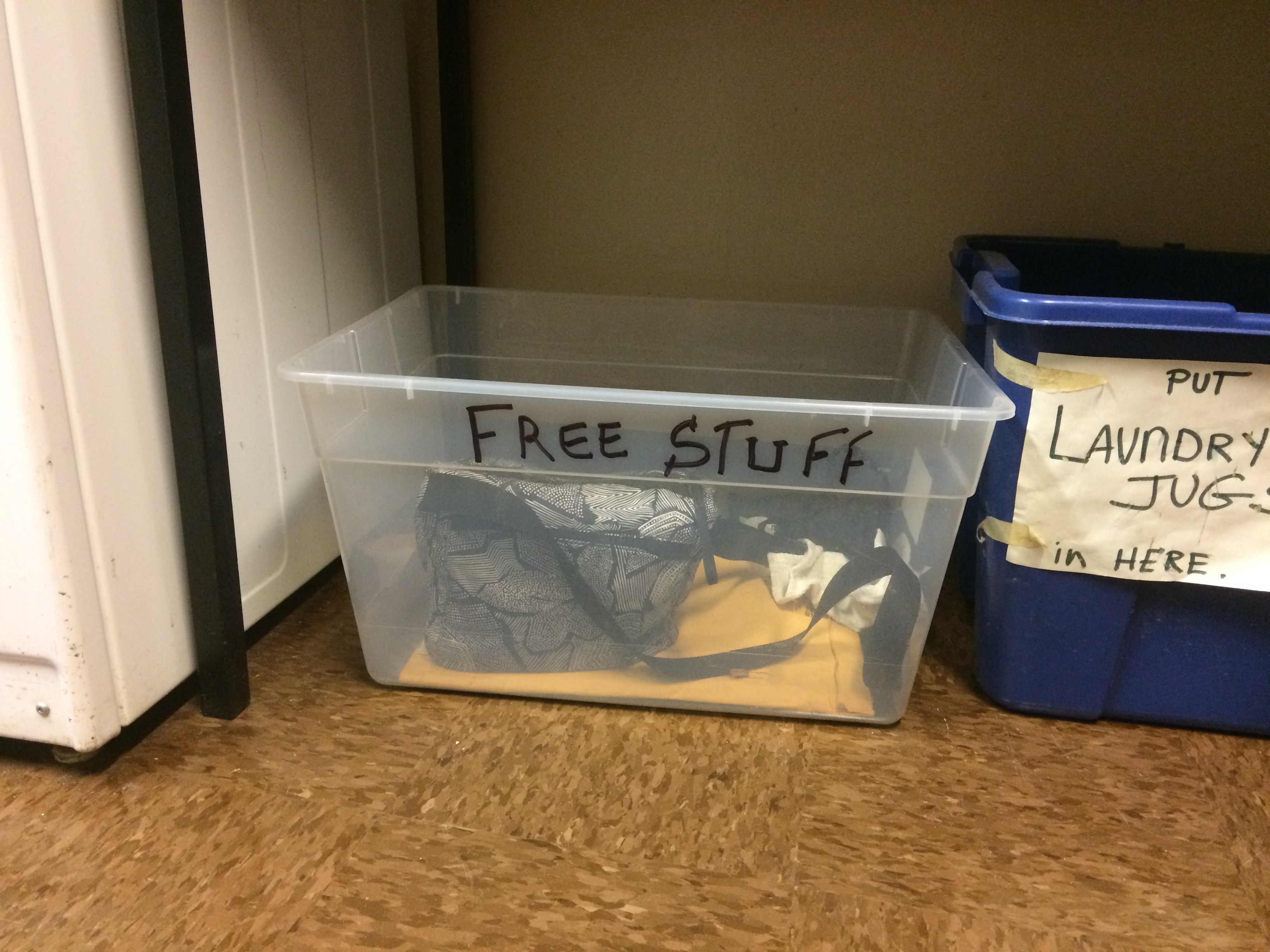 Free stuff box in the laundry room of Jacquie Ottman's NYC apartment building.
