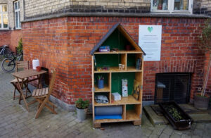 A Bytteskab, a community closet, in a neighborhood in Denmark.