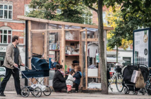 A Byttestation, an urban community closet, placed in a city center. 