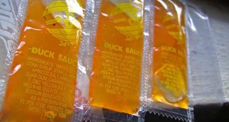Wasteful single serving individual duck sauce packs