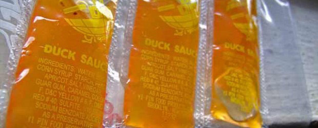 Wasteful single serving individual duck sauce packs